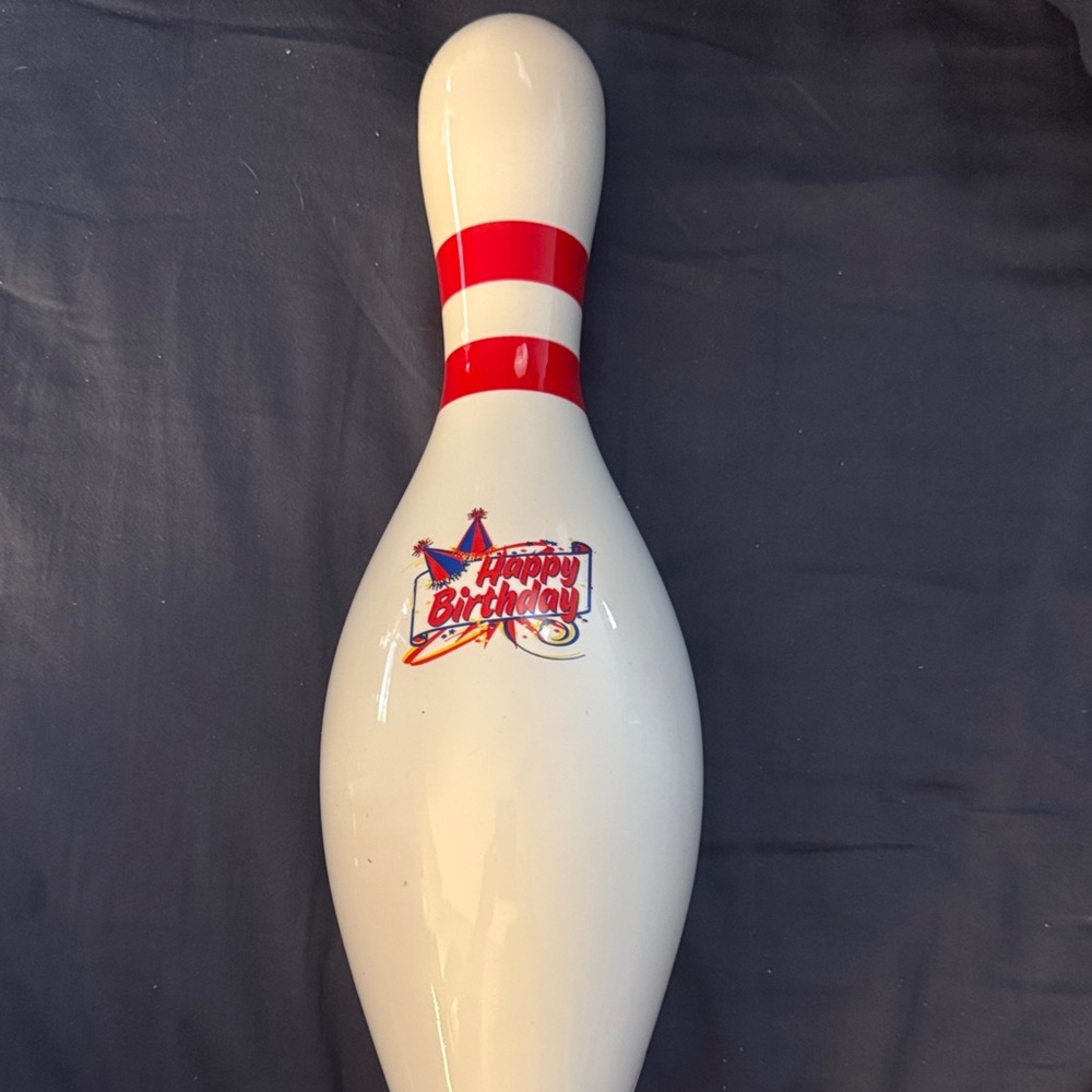 White Bowling Pin with Red Stripes